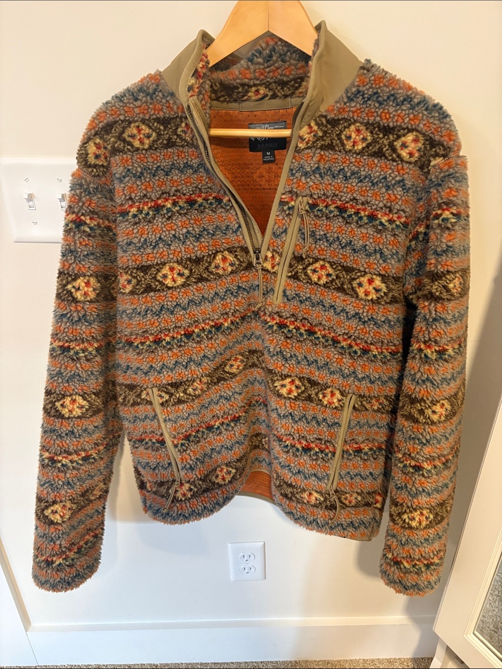 J. Crew Nordic Sherpa-Lined Half-Zip in Rust & Olive